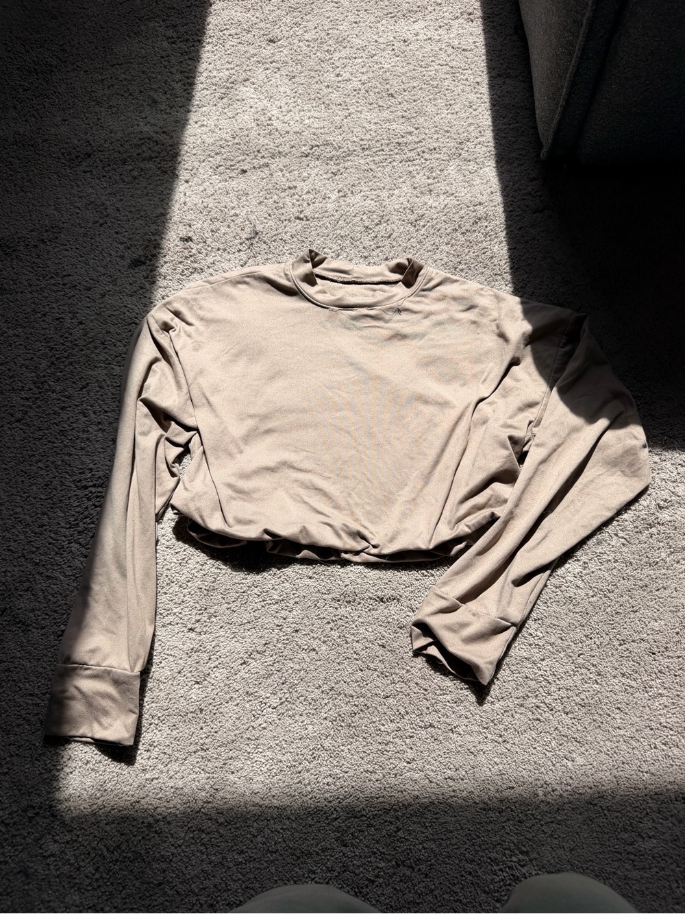 Cropped Long-Sleeve Crewneck Top in Beige Five DanceWear